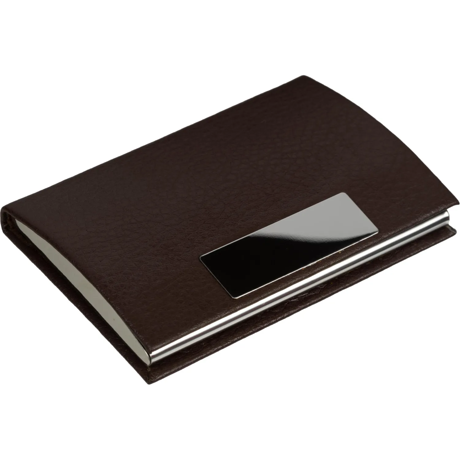 Визитница на 20 визиток металл/экокожа с шильдом д/гравировки коричн, 80106 - фото 1