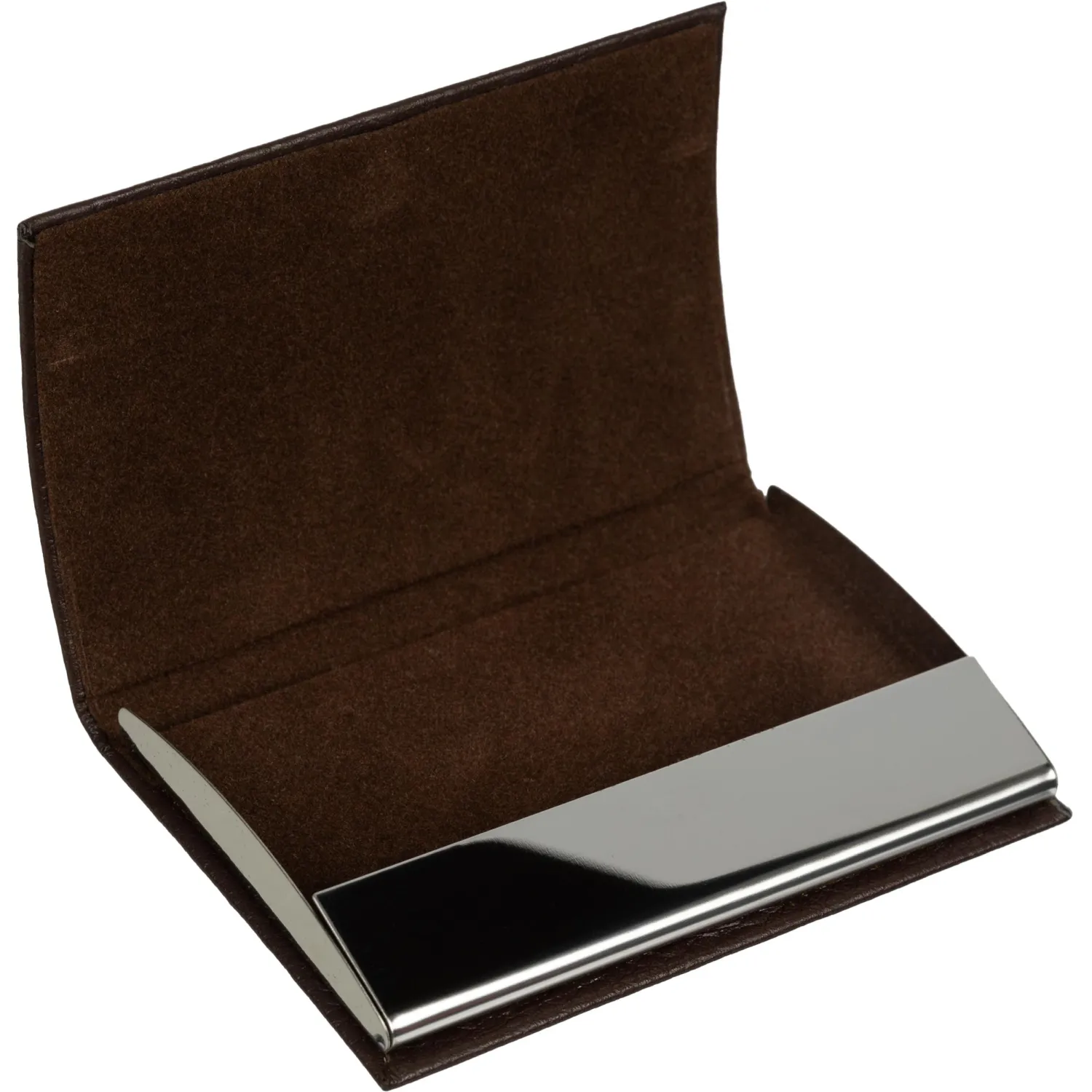 Визитница на 20 визиток металл/экокожа с шильдом д/гравировки коричн, 80106 - фото 2