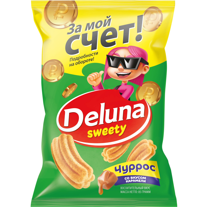 Снеки кукурузные Deluna Чуррос со вкусом карамели 85г - фото 1