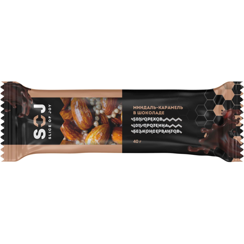 Батончик SOJ ореховый со сливочно-карамел вкус миндаль-карамель 40г 20шт/уп - фото 2