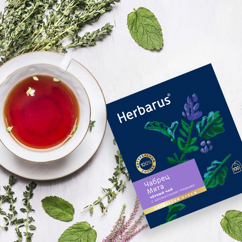 Чай Herbarus черный с добавками, Чабрец Мята, 100 пак - фото 4