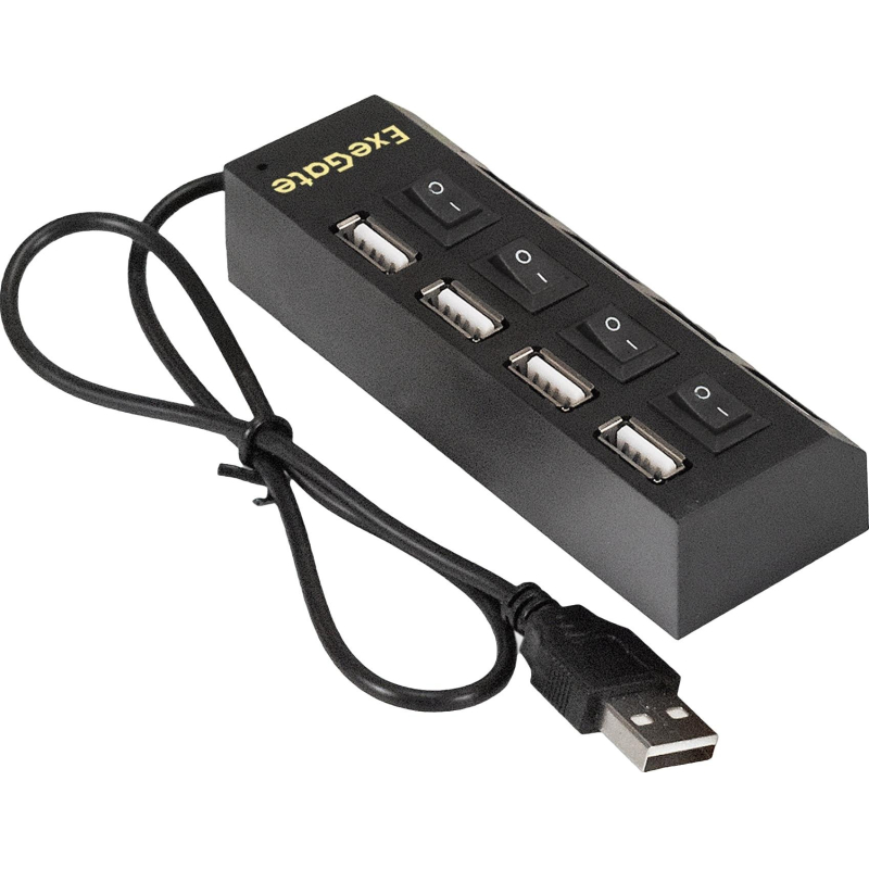 Концентратор USB хаб ExeGate (EX293977RUS) DUB-42SW 4-в-1 черн - фото 1
