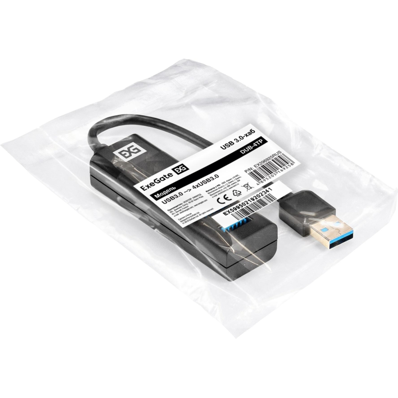Концентратор USB хаб ExeGate (EX296925RUS) DUB-4TP 4-в-1 черн - фото 4