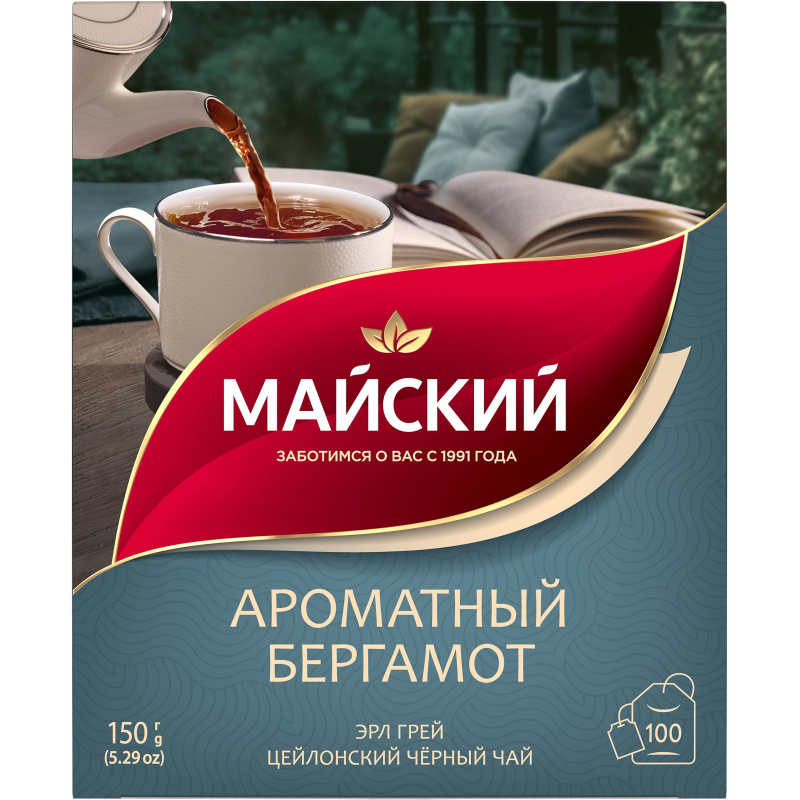 Чай Майский Ароматный Бергамот черный, аромат, в пакектиках 1,5гx100шт - фото 1