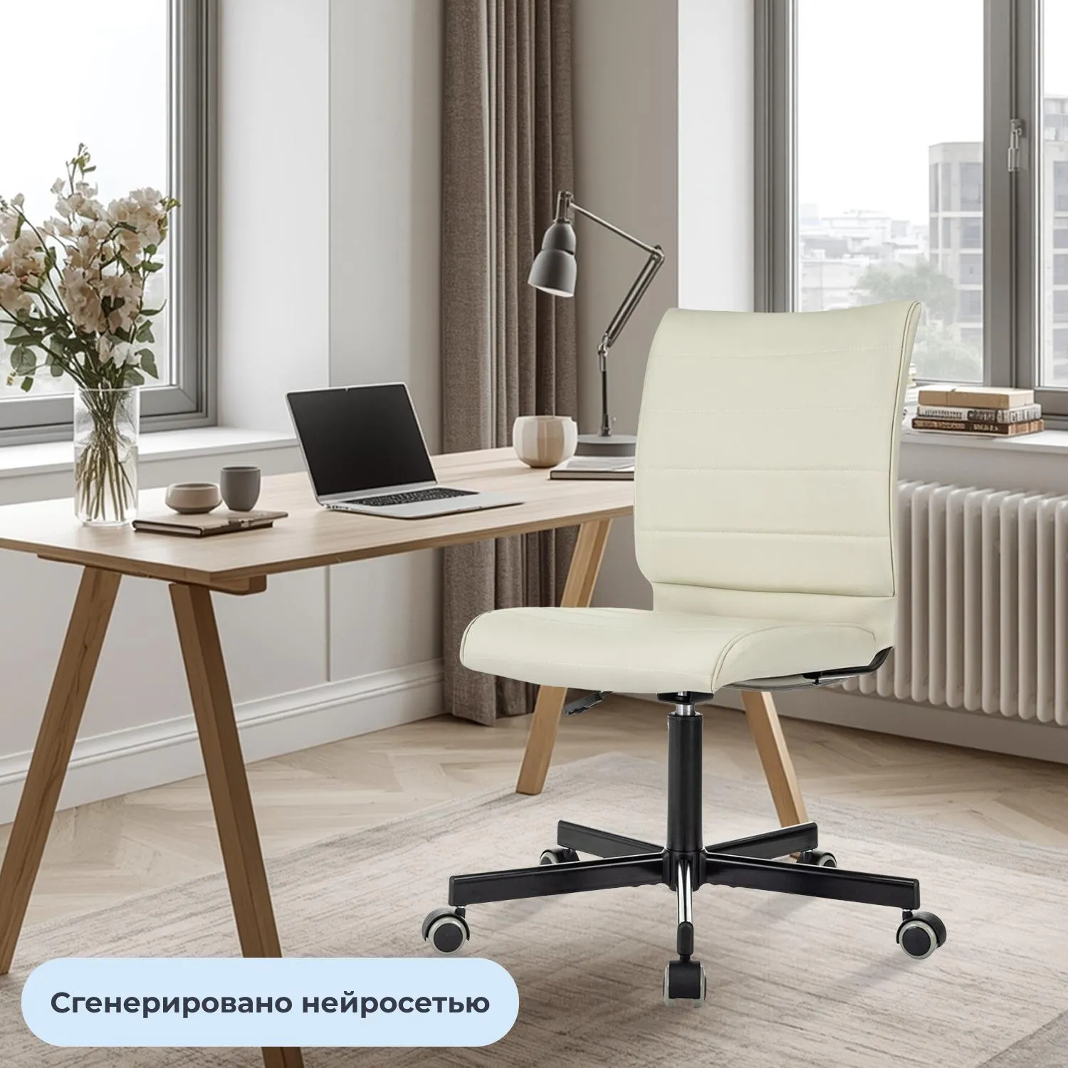 Кресло VB_EChair 303 PU слоновая кость эко.кожа крестов. металл черный - фото 2