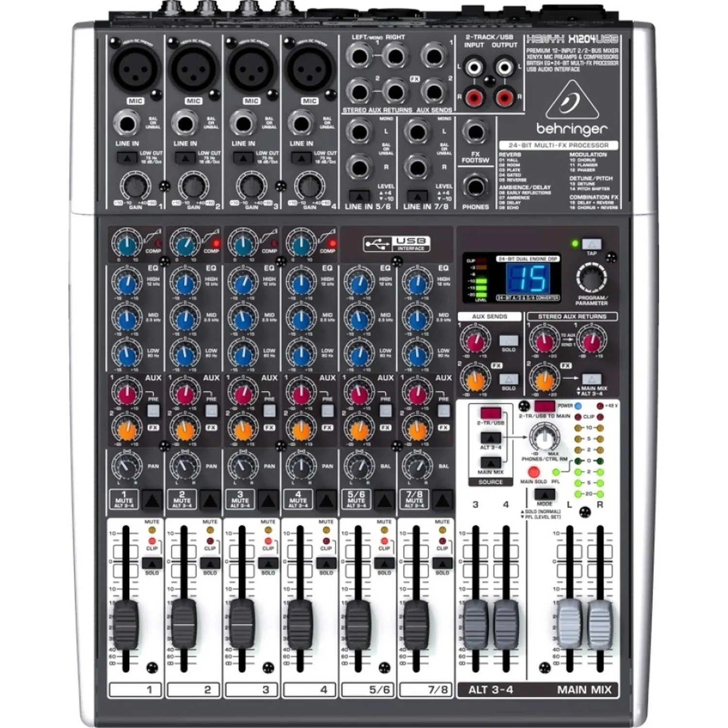 Микшерный пульт Behringer 1204USB, 4 моновхода, 2 стерео, 2 AUX-шины, USB - фото 1