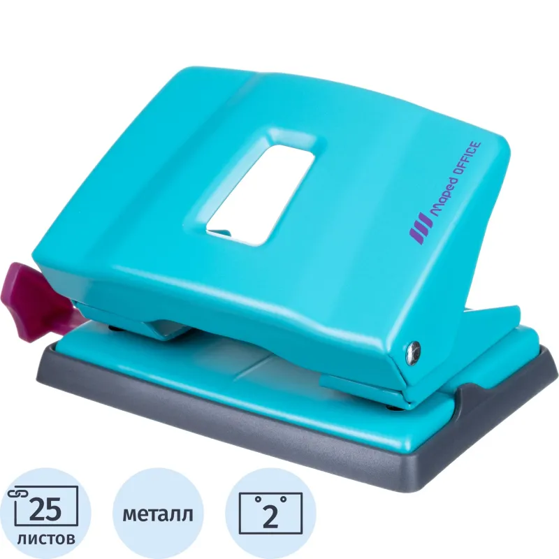 Дырокол ESSENTIALS METAL DECO металл,2 отв,20/25л,бирюз,короб.с подв.402400 - фото 1