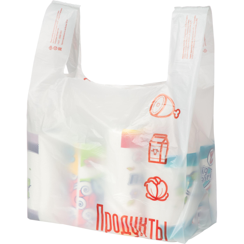Пакет-майка ПНД 38+16х60, 23 мкм, Продукты для Вас (красный) 100 шт/уп - фото 4