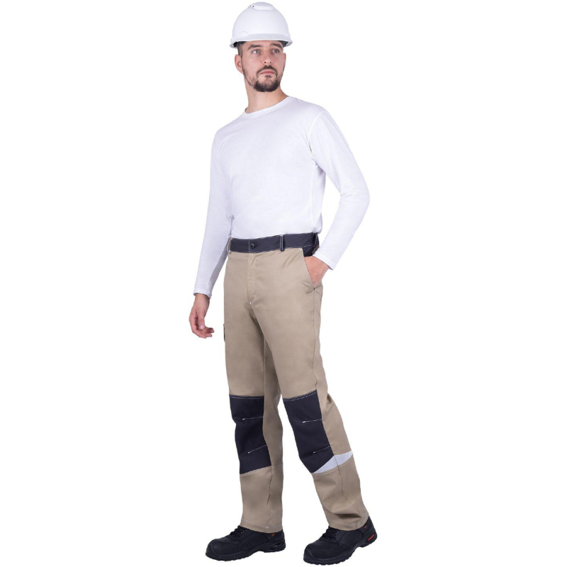 Брюки лет муж ТУРБО SAFETY (Брю405) беж/т-сер (96-100, 182-188) - фото 1
