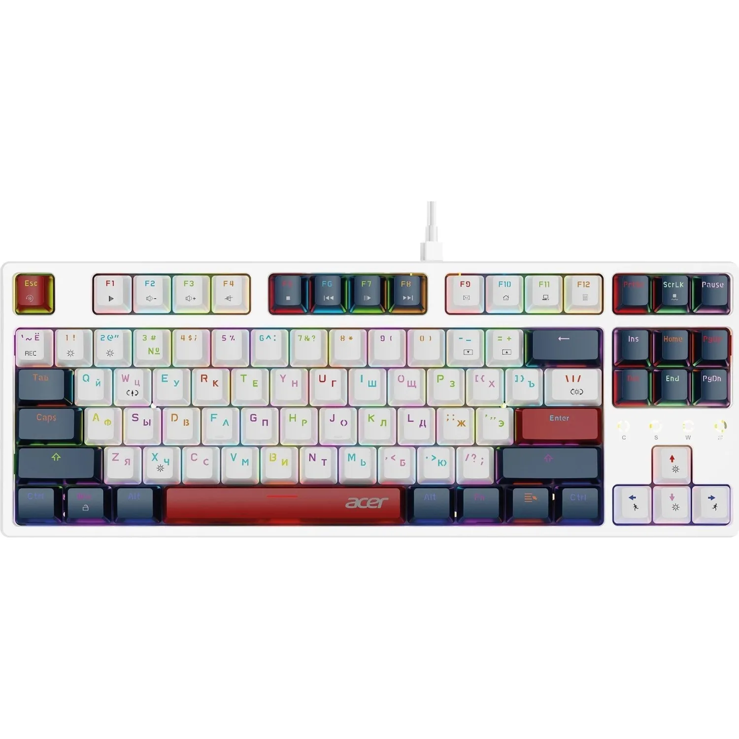 Клавиатура Acer OKW305 механич. USB Multimedia/gamer/LED (ZL.KBDCC.01W)бел - фото 1