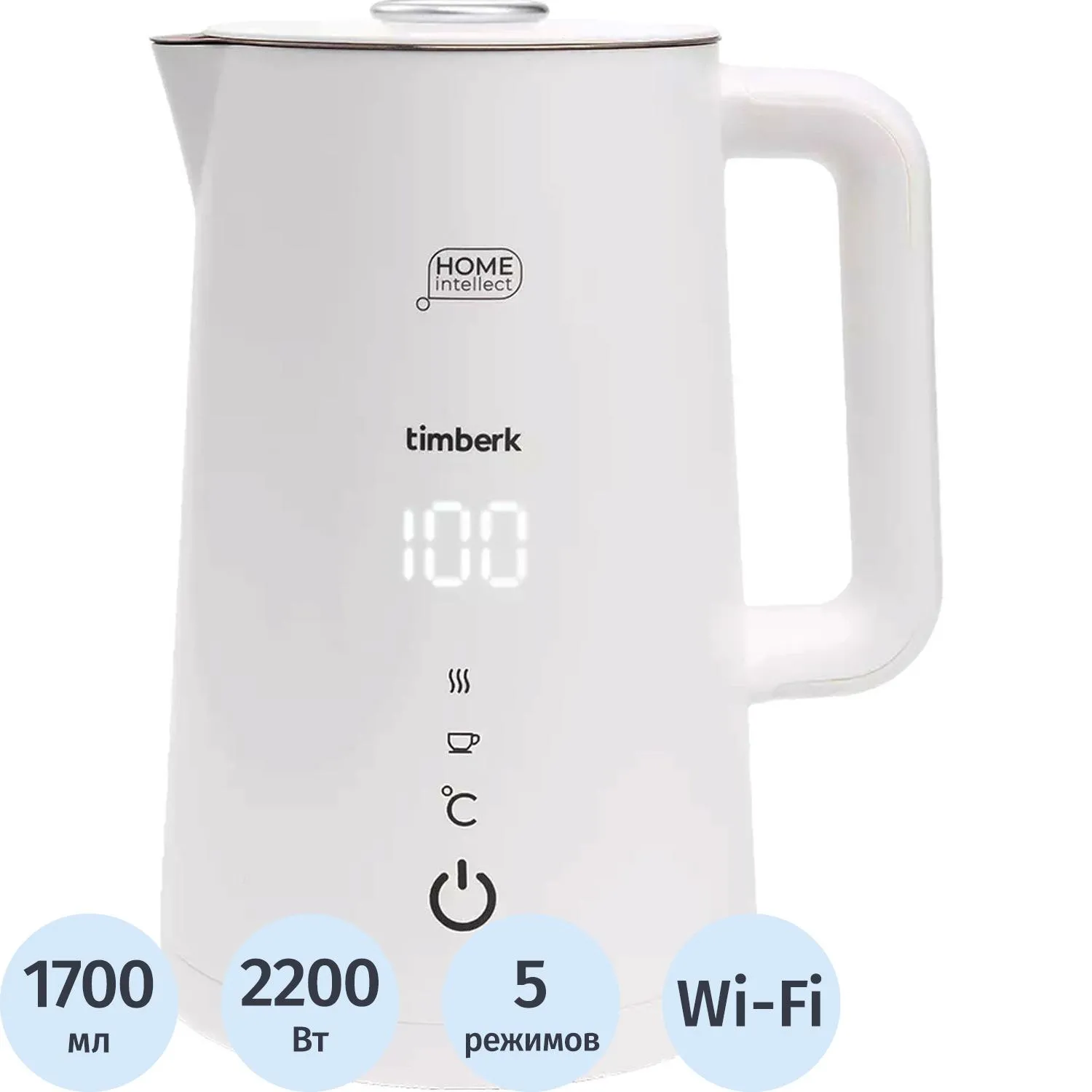 Чайник Timberk T-EK21S103WF, электрический с Wi-Fi,2200Вт, 1.7л, белый - фото 1