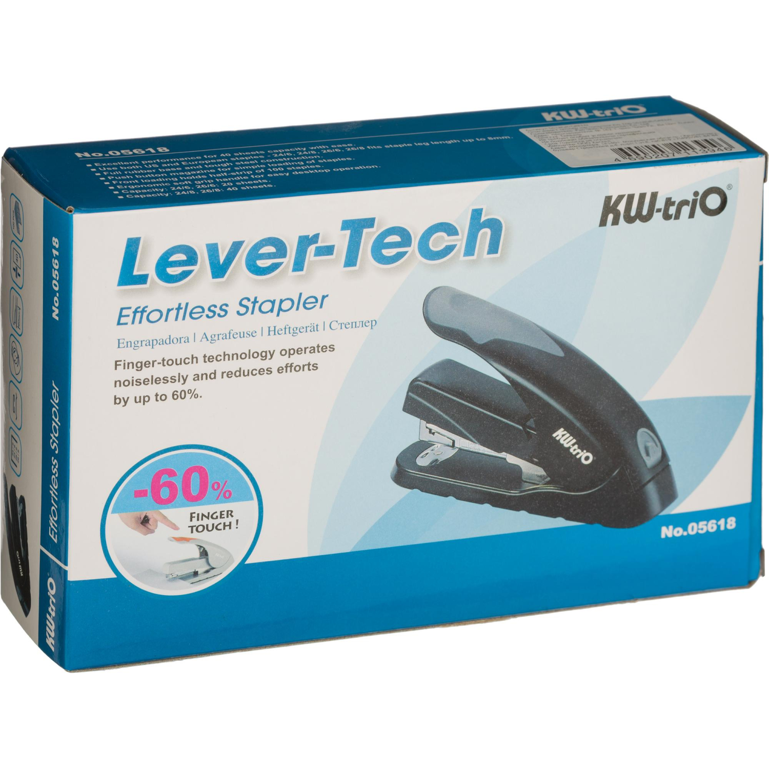 Степлер KW-trio LEVEL-TOUCH до 40 листов, энергосберегающий, сер-зел - фото 2