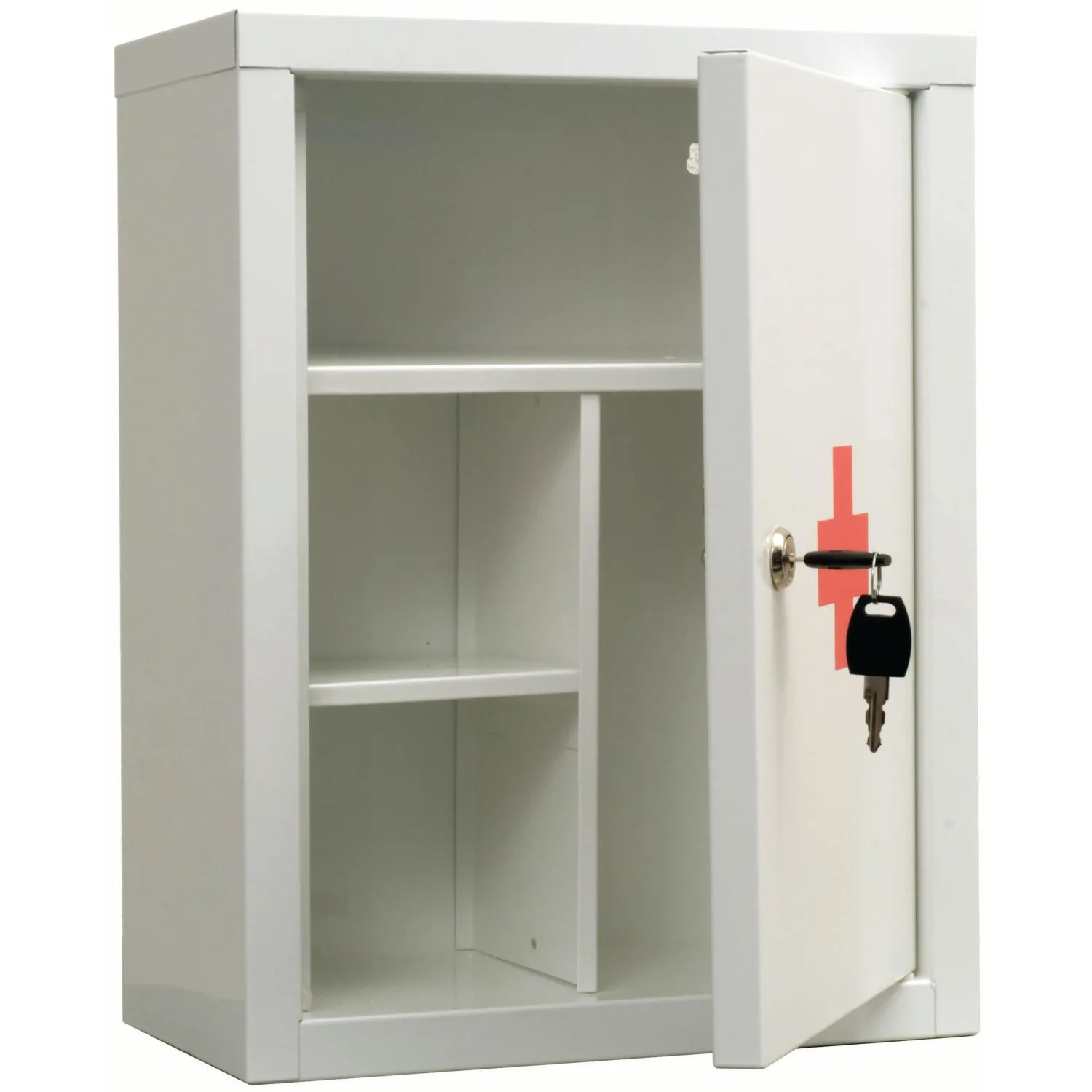 Аптечка металлическая ПРАКТИК AMD-39  белая, ключ. зам, 300х160х390 - фото 1