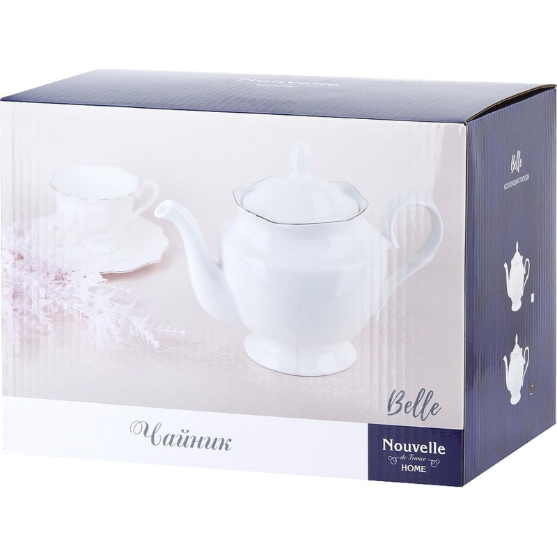 Чайник Belle v=1300мл с золотой окантовкой  (фарфор), 0850069 - фото 10