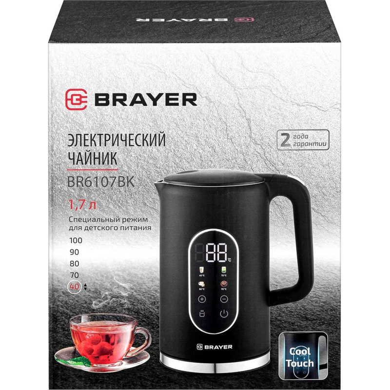 Чайник BRAYER 6107BR-BK,электрический,2200Вт,1,7л,Cool Touch,cенсор упр - фото 4