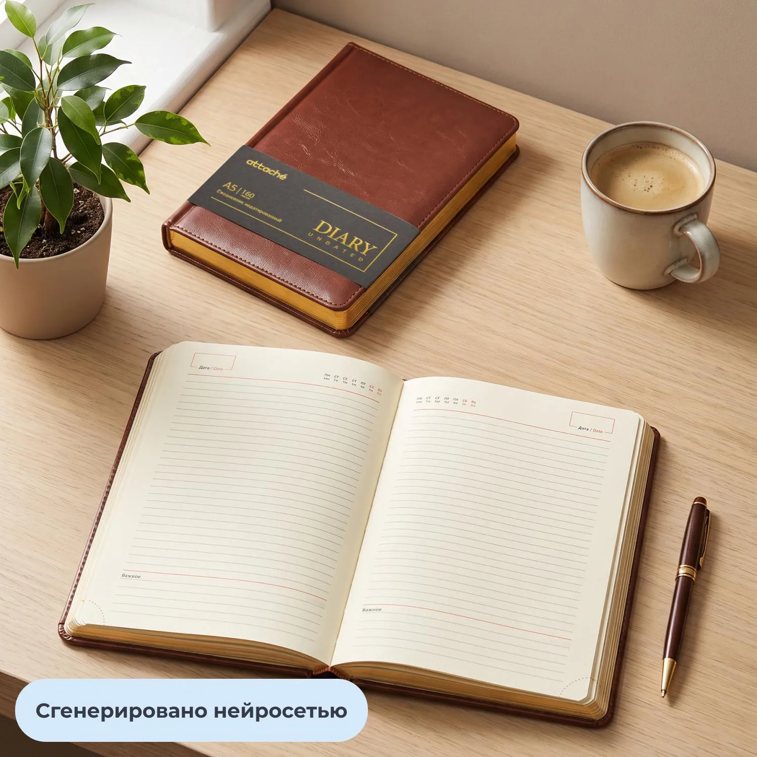 Ежедневник недатированный Attache А5 160л иск.кожа коричнев (золотист срез) - фото 27