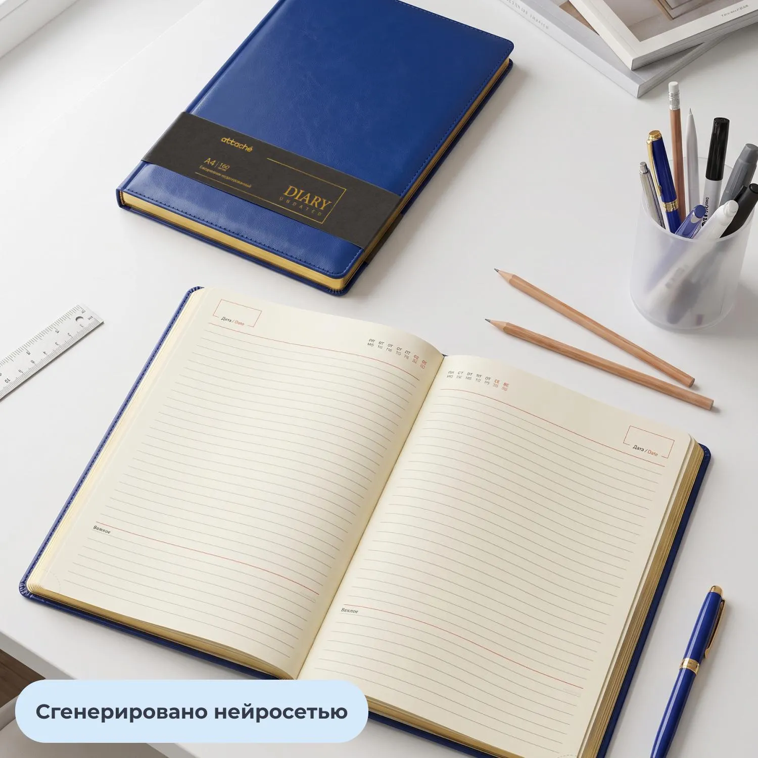 Ежедневник недатированный Attache А4 160л иск.кожа голубой(золотистый срез) - фото 27