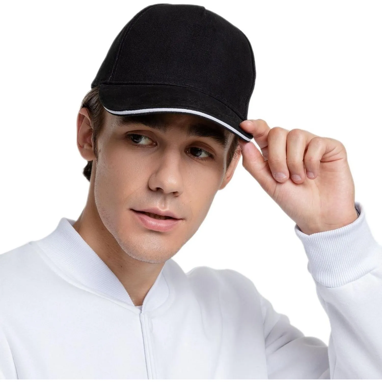 Бейсболка Classic, черная с белым кантом - фото 1