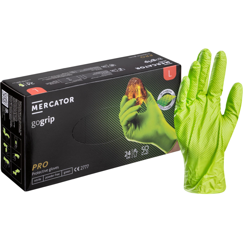 Перчатки одноразовые нитрил GOGRIP GREEN цв.зеленый (25пар/уп)р.L,ПС - фото 1
