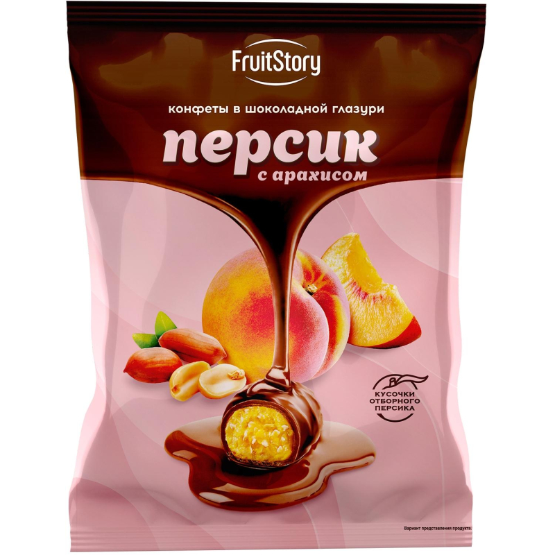 Конфеты Fruitstory персик с арахисом в темн.шоколаде глазированные 500г - фото 1