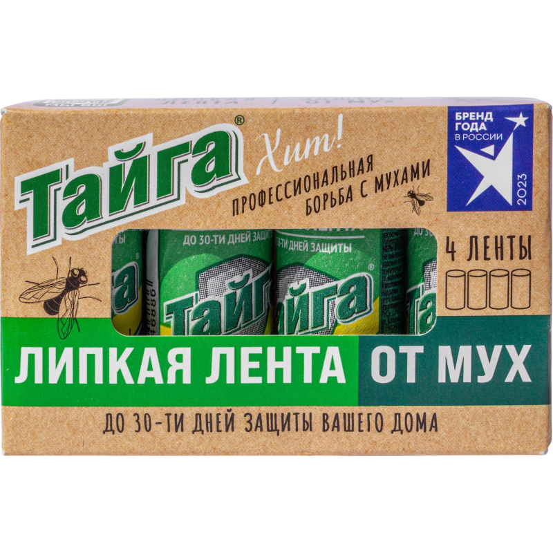 Средство от насекомых Тайга липкая лента от мух в коробочке 4 шт/уп - фото 1