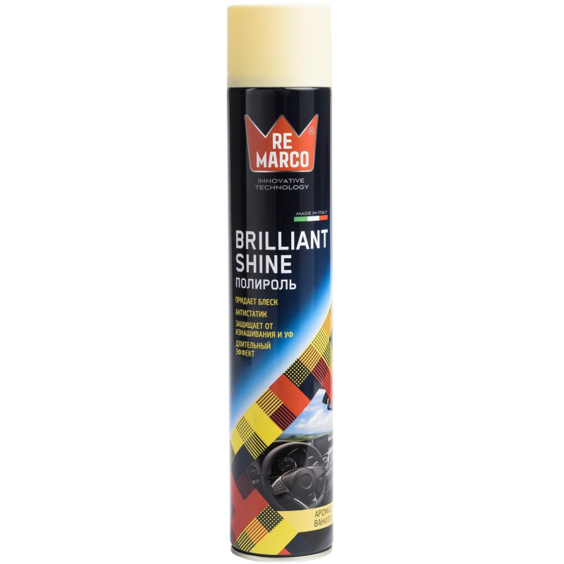 Полироль -очиститель пластика  BRILLIANT SHINE 750мл(аэр.),ВАНИЛЬ RE MARCO - фото 1