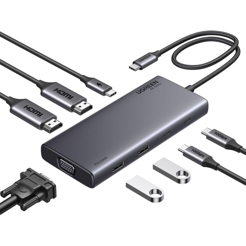 Разветвитель USB UgreenCM639(35588)Revodok8in1 4K@60HzHDMI/VGA/USB-C;A/PDср - фото 2