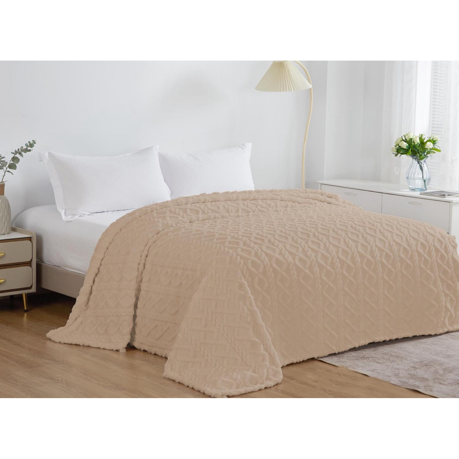 Плед велсофт  150х200см бежевые косы 260гр 14-1212 D - фото 1