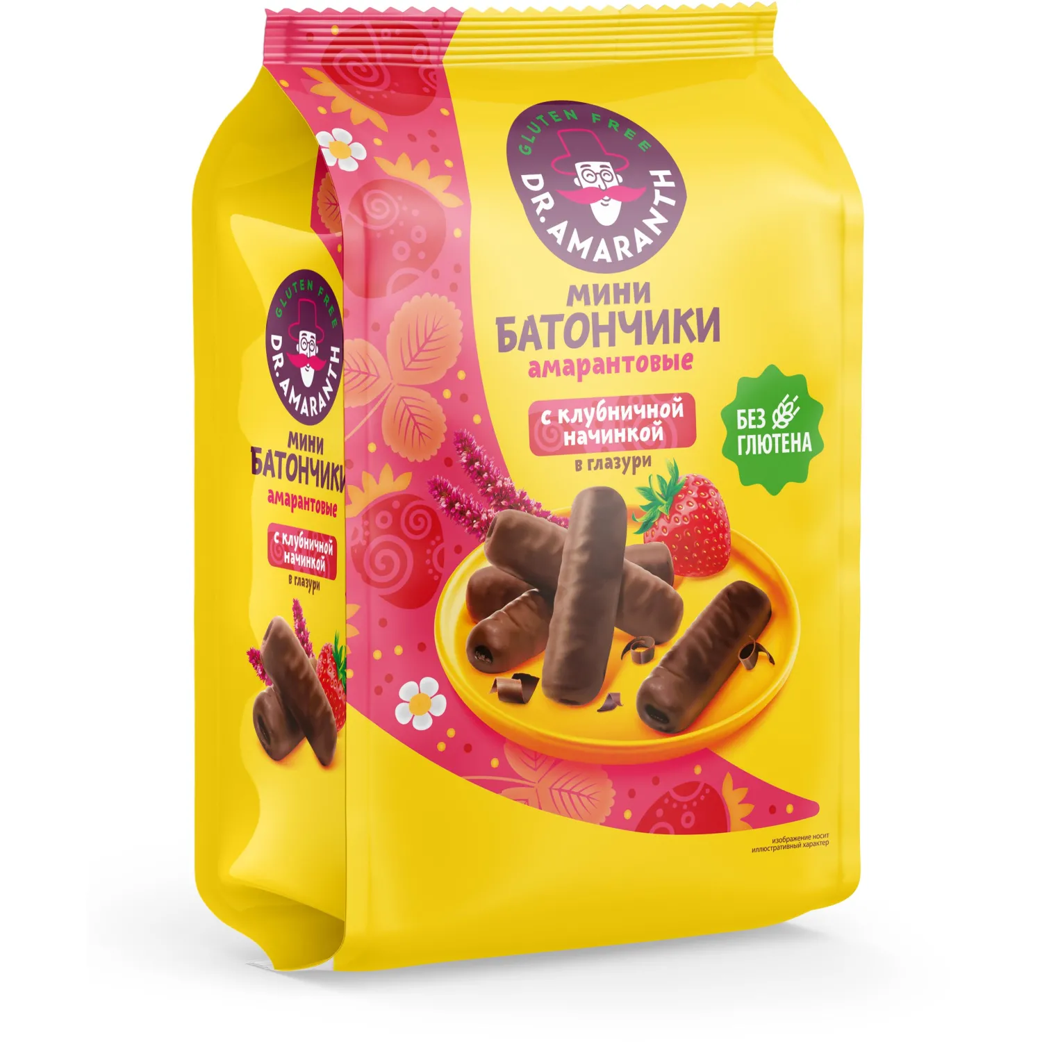 Батончик мини Dr.Amaranth с клубничной начинкой в глазури без глютена 100г - фото 1