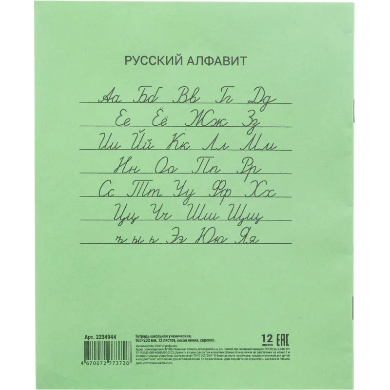 Тетрадь в зеленом офсете  12л., косая линия, штука, внутр.блок 100 - фото 8