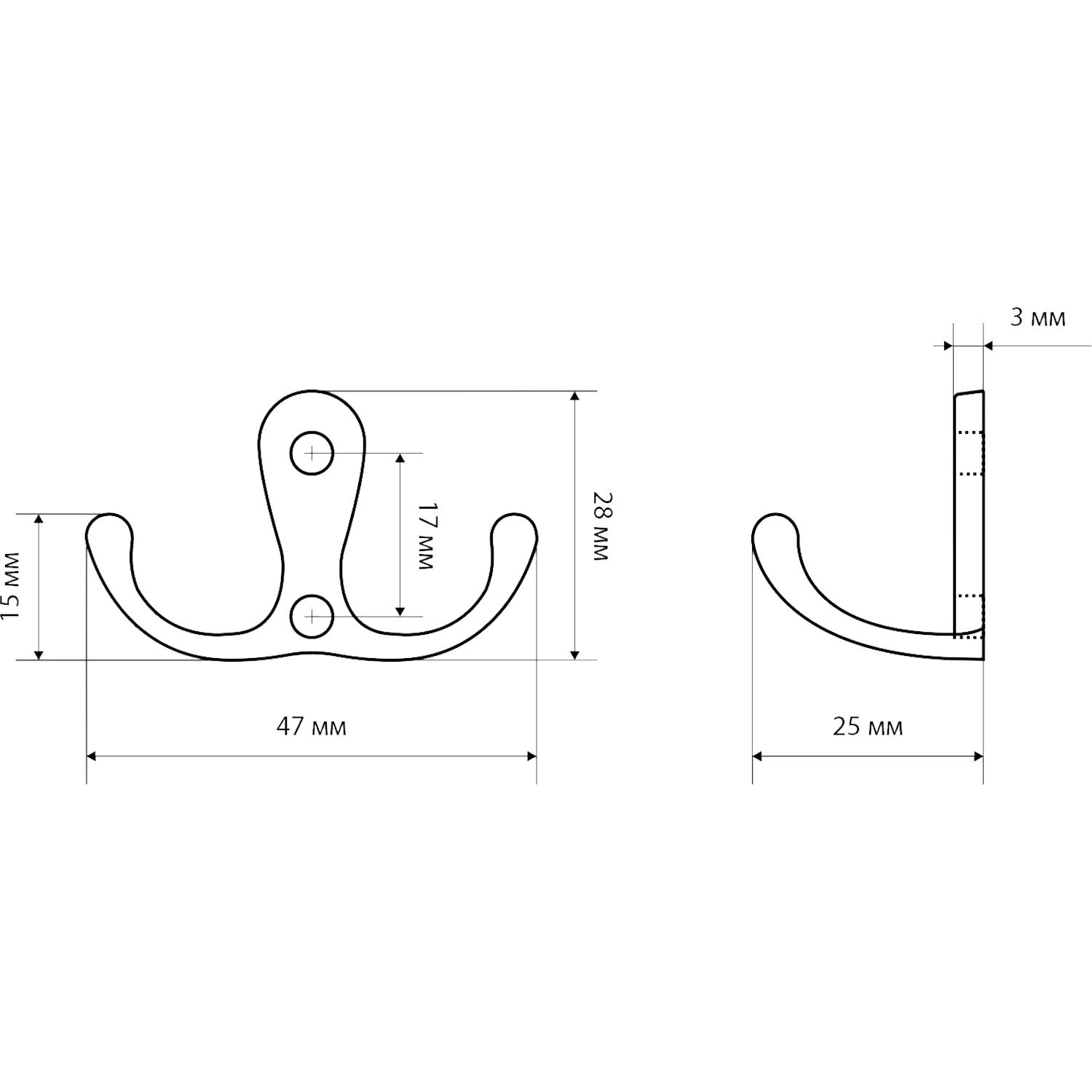 Вешалка настенная УЗК_Крючок трехрожковый СТАНДАРТ 002 BL (15437)мат.черный - фото 3