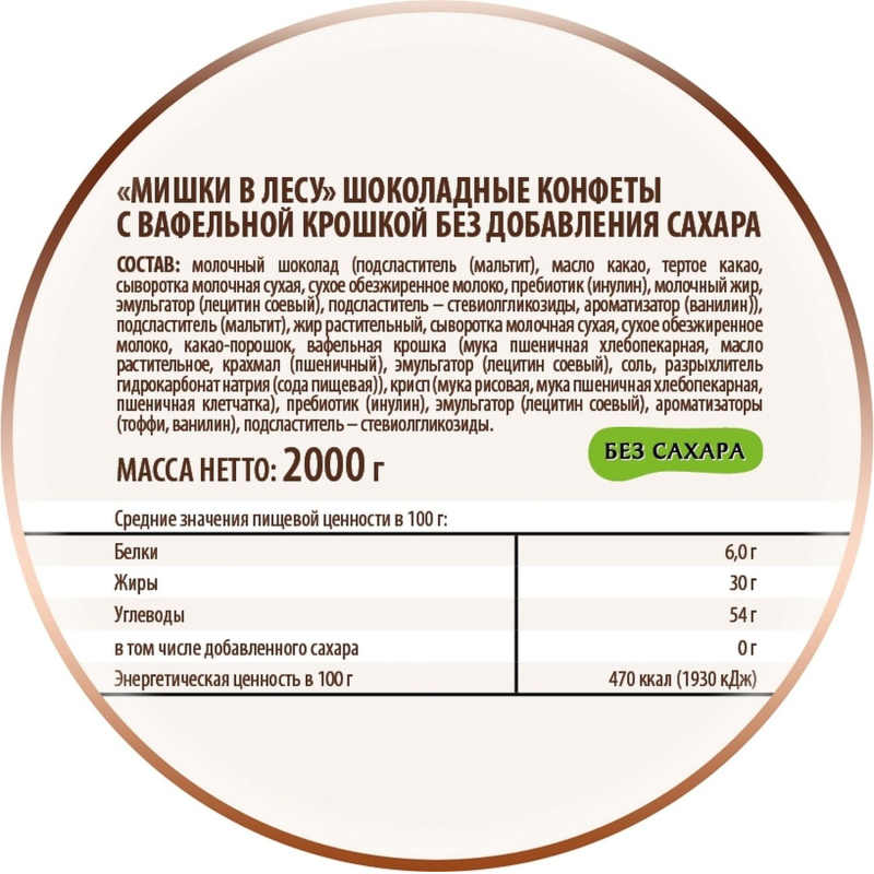 Конфеты Мишки в лесу с вафельной крошкой без добавления сахара 2кг/уп - фото 3