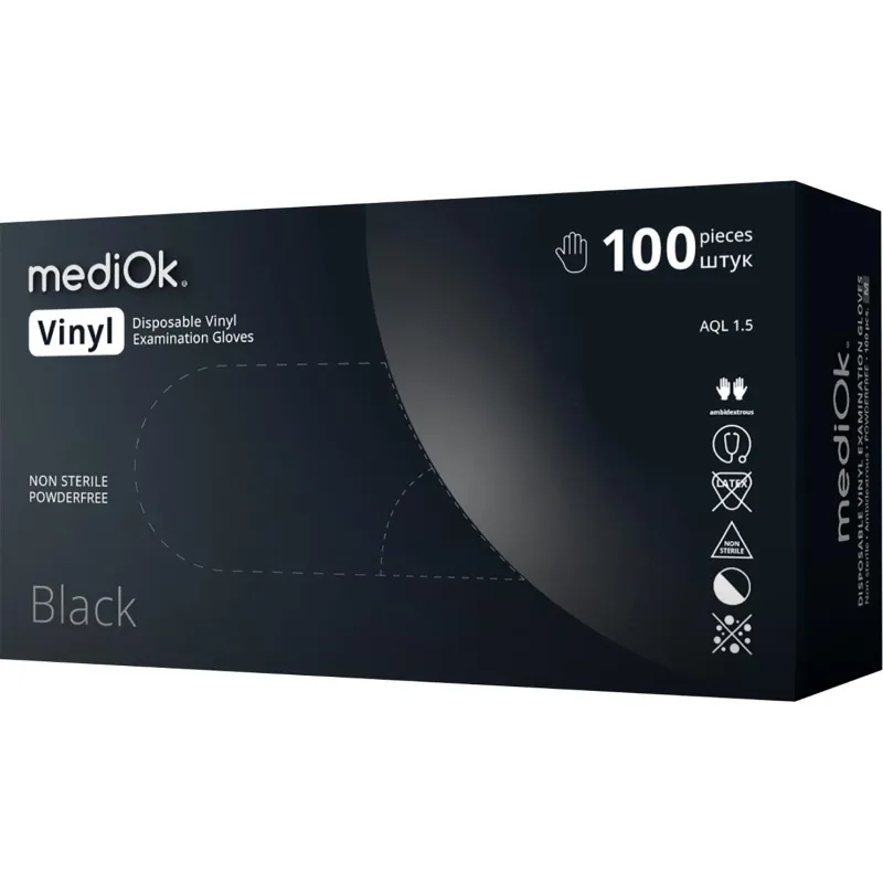 Перчатки виниловые одноразовые, н/о, черн. MediOk (M), 50п/уп 4гр.,ПС - фото 3