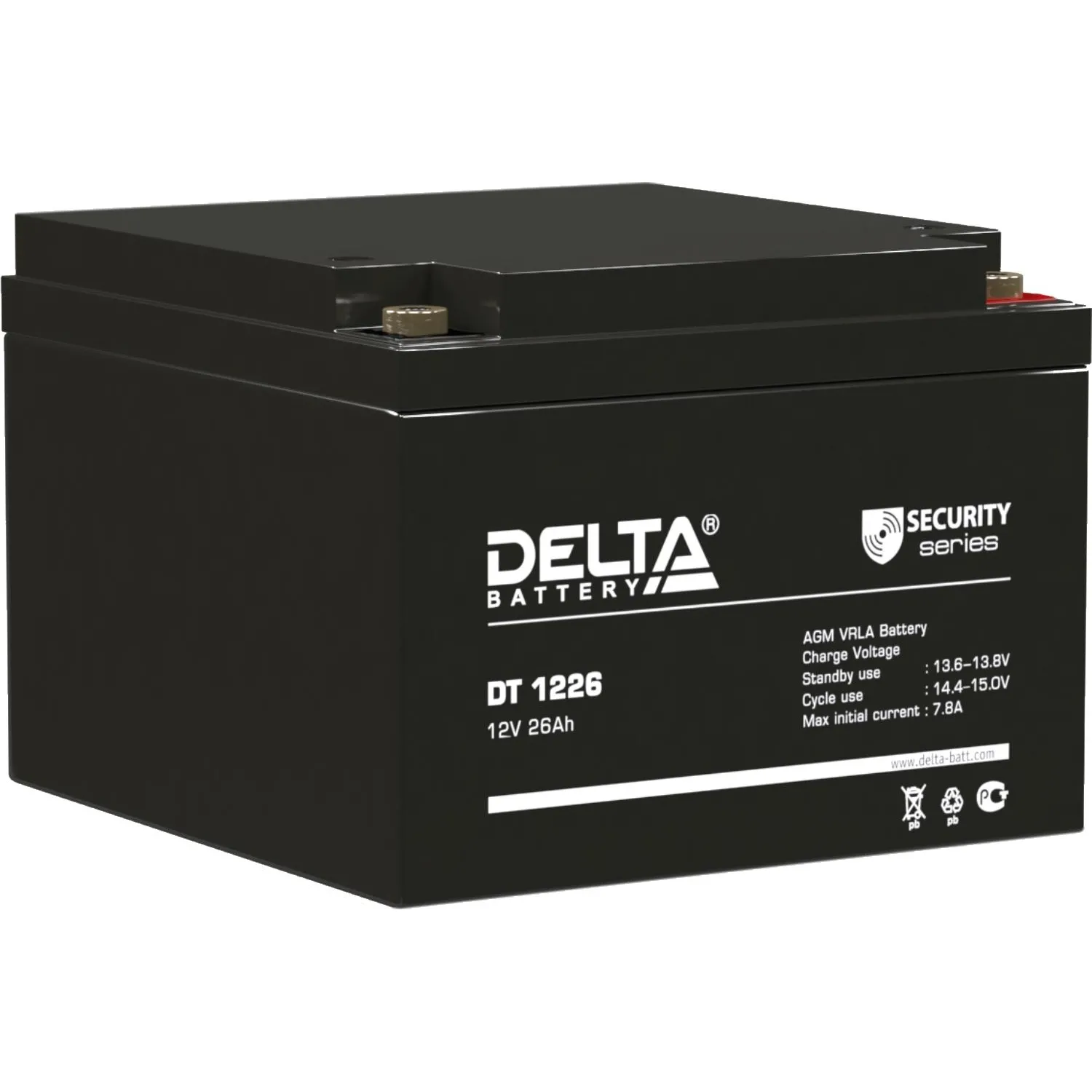 Батарея для ИБП Delta DT 1226 12В/26. болт М6(167x175x126мм) - фото 1