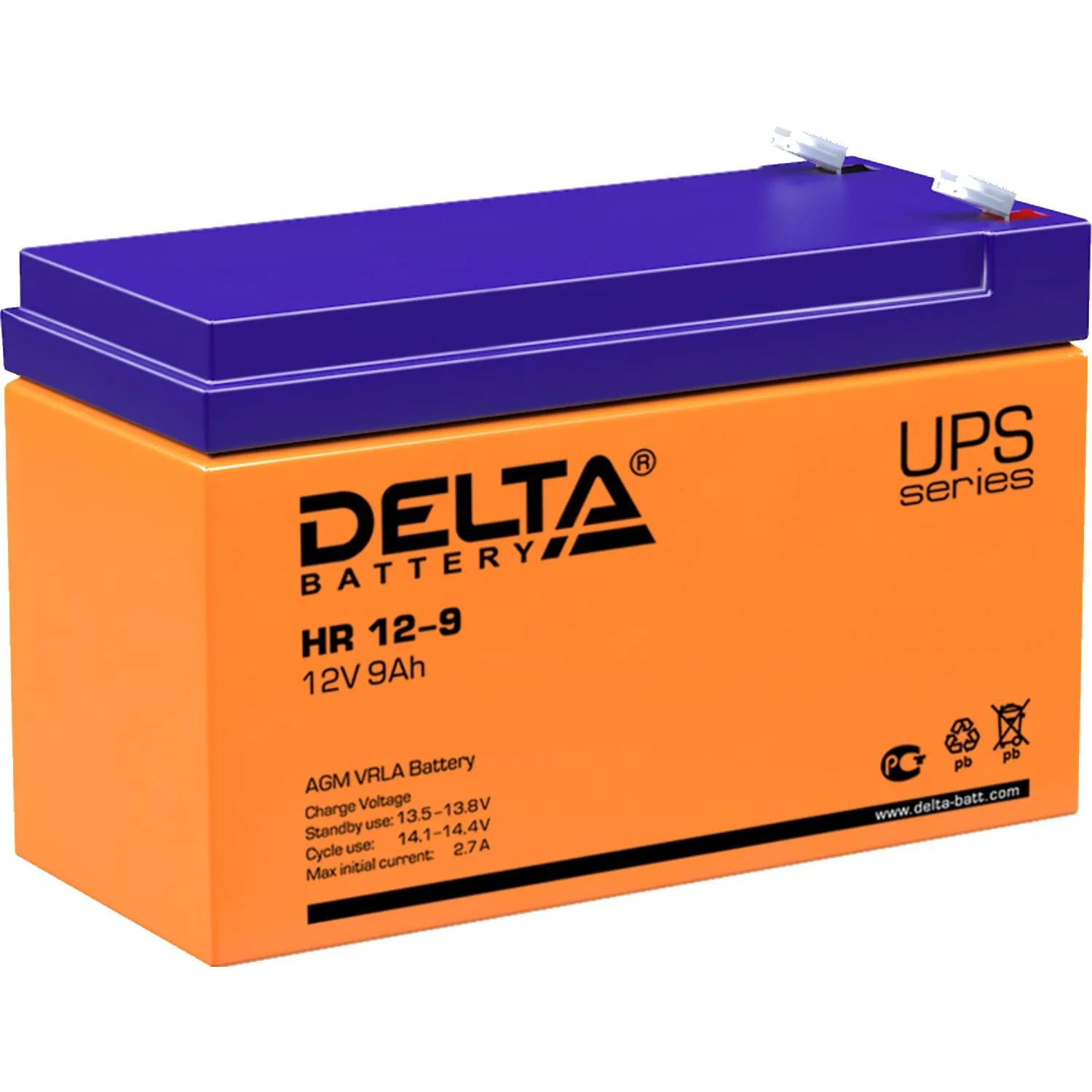 Батарея для ИБП Delta HR 12-9 12В/9, F2 (151x65x94мм) - фото 1