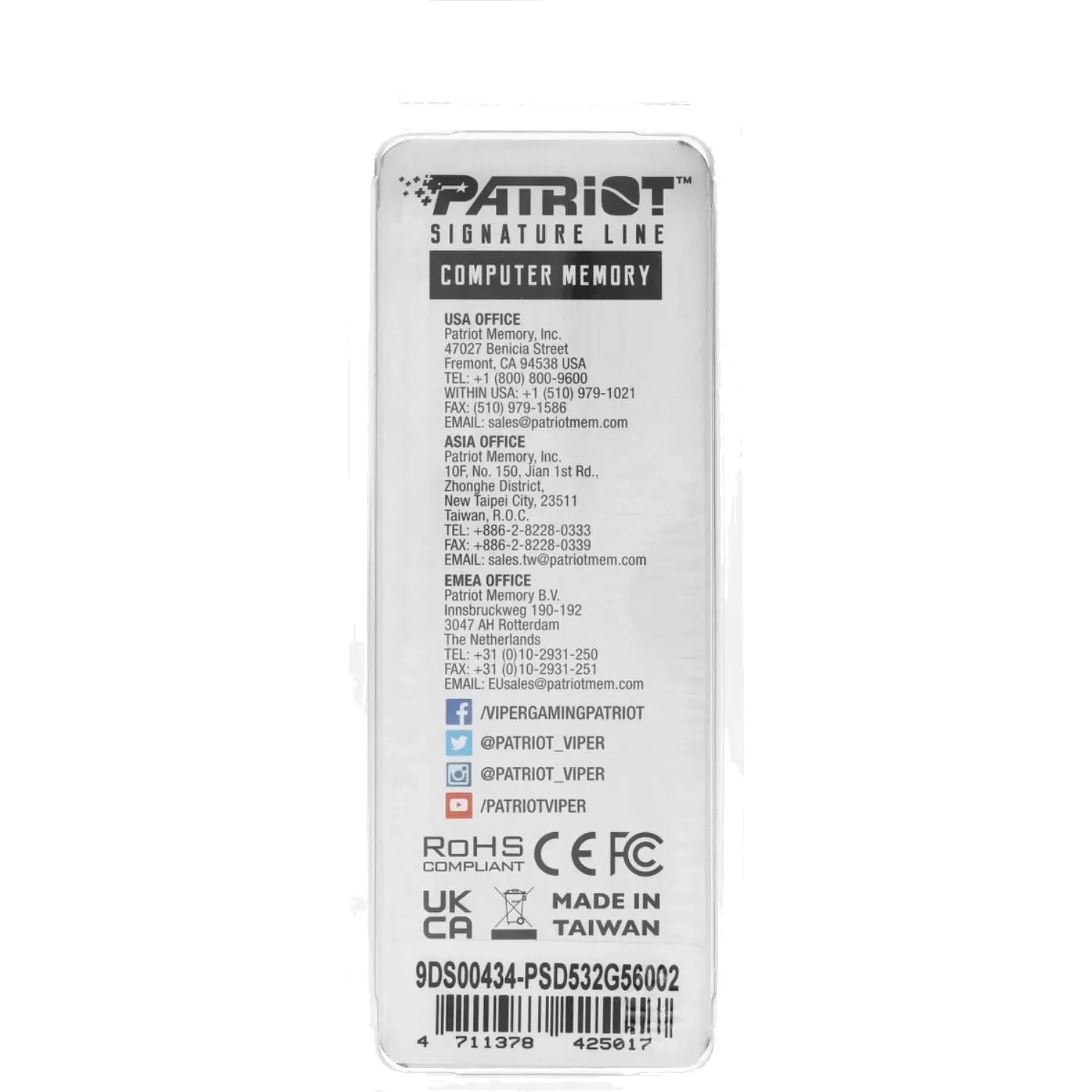 Модуль памяти Patriot DDR5 DIMM 32GB 5600Мгц(PSD532G56002) - фото 5