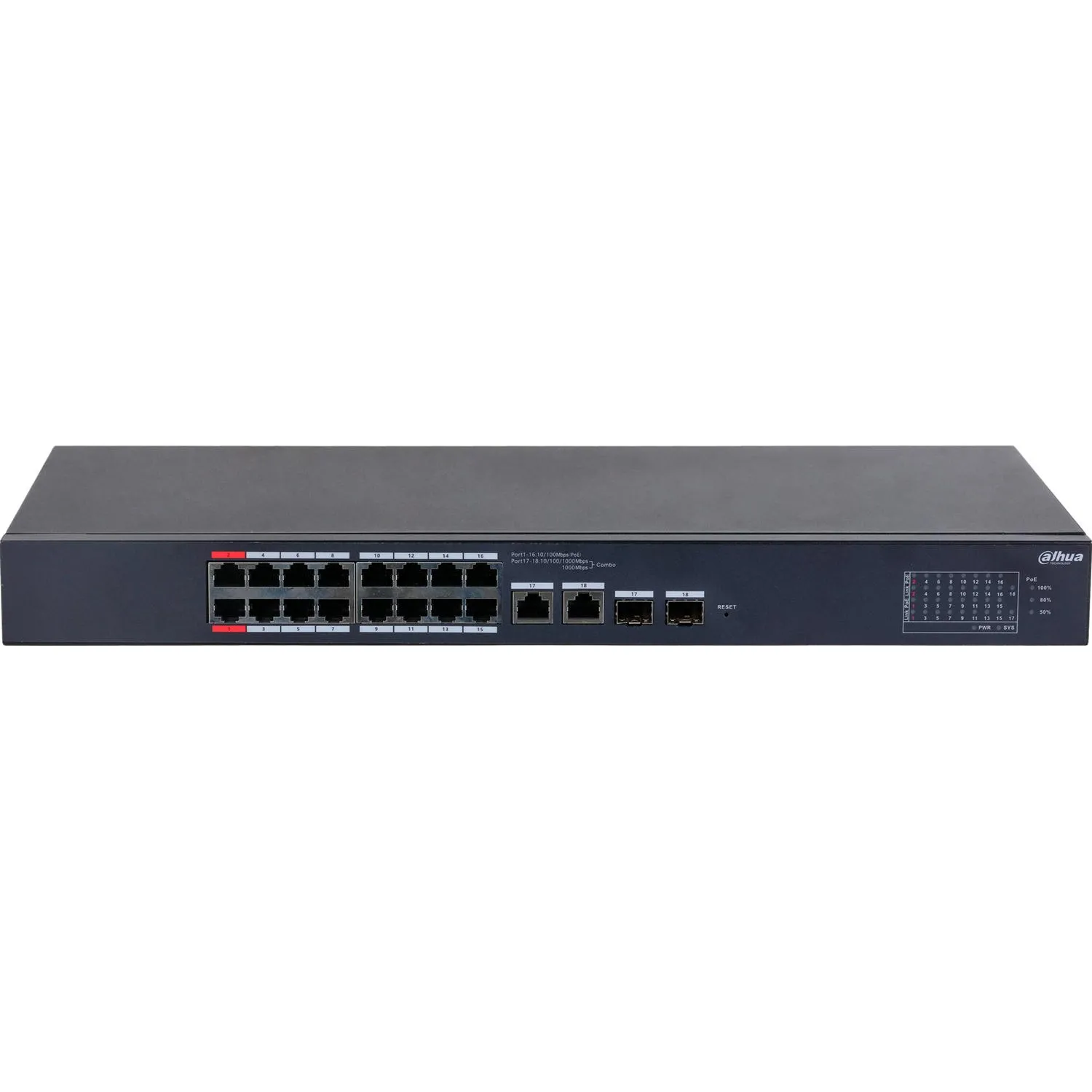 Коммутатор Dahua DH-CS4218-16ET-190 16-портовый PoE L2,обл упр,RJ45,uplink - фото 2