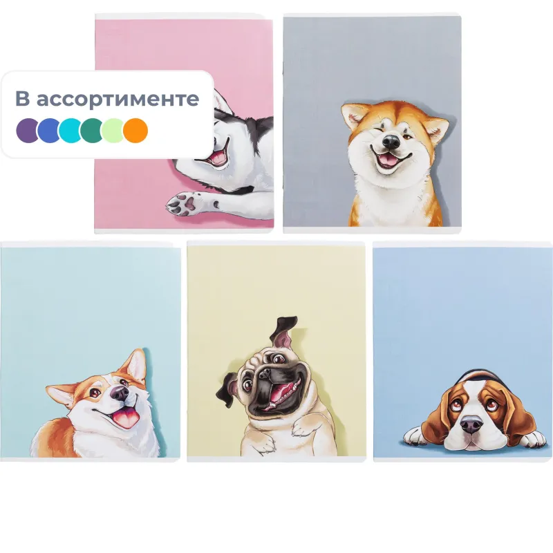 Тетрадь 48л,в ассорт.СМЕШНЫЕ СОБАКИ А5+,клетка, мягкий переплёт,ТВИН 68555 - фото 1