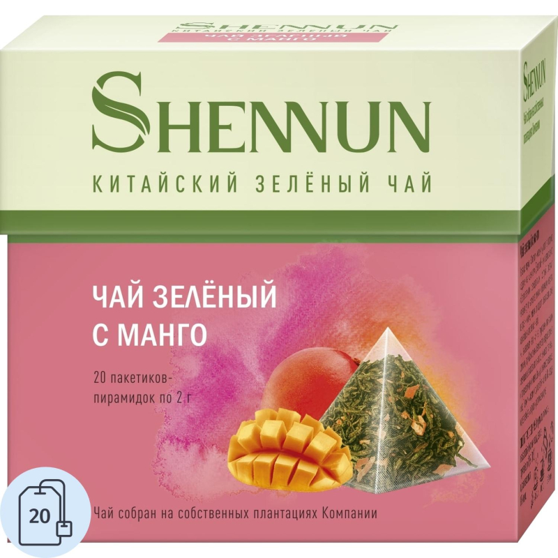 Чай Shennun зеленый с манго 20 пирамидок по 2 г 3шт/уп - фото 1