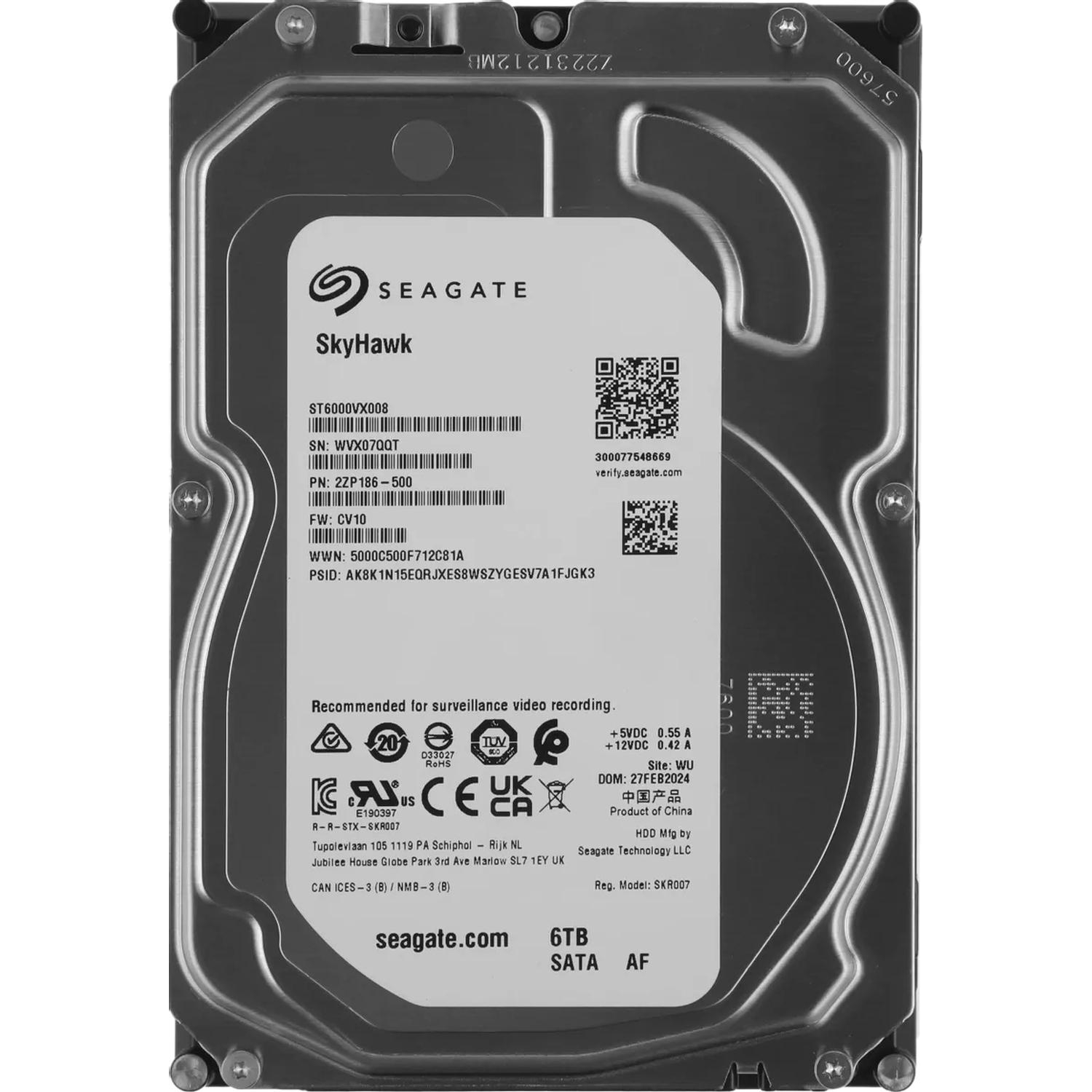 Жесткий диск Seagate Skyhawk 6TB 3,5 SATA 5400RPM 256MB (ST6000VX008) - фото 1