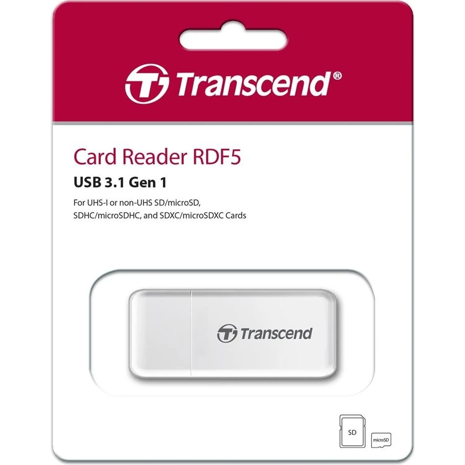 Картридер Transcend TS-RDF5W USB 3.0/3.1 RDF5 для карт пам. SD/microSD, бел - фото 3