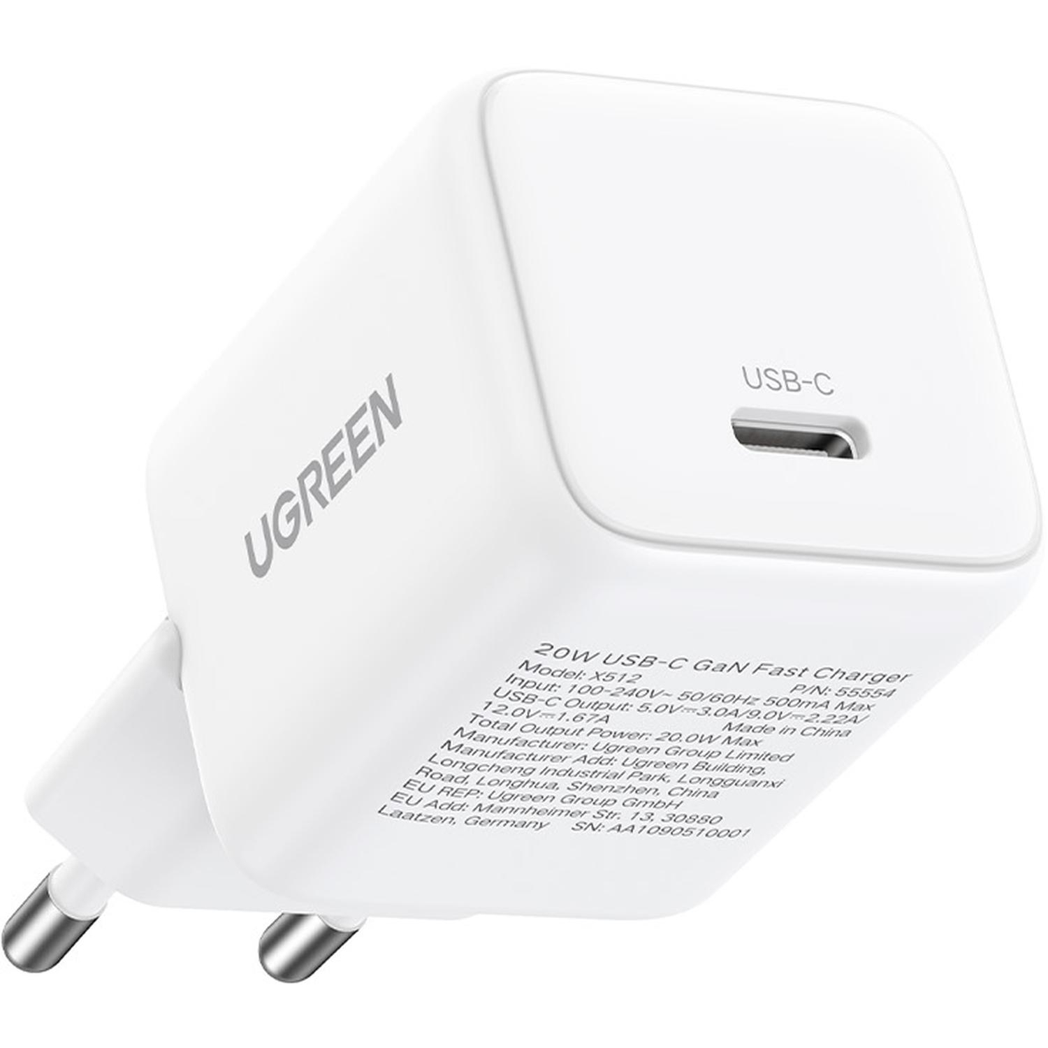 Зарядное устройство UGREEN сетевое X512 (55554) Mini 20W USB-C GaN EU белый - фото 3