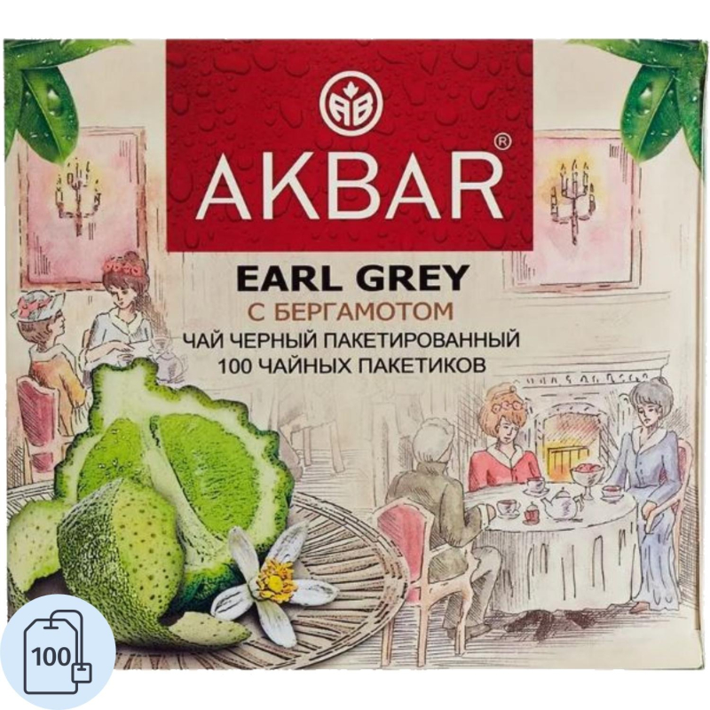 Чай Akbar Эрл Грей черный в пакетиках 100штх2г - фото 1