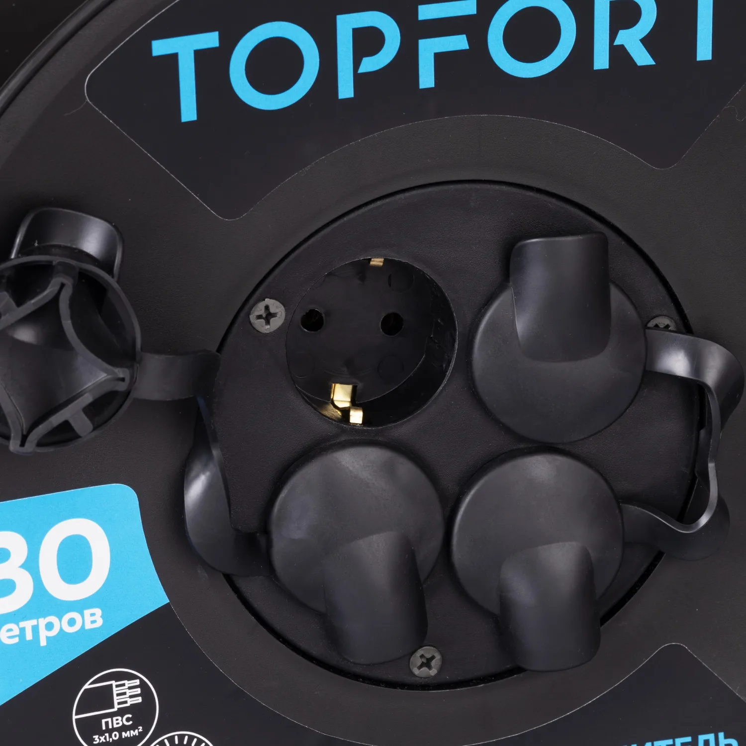 Удлинитель Topfort ПВС 3х1кв.мм, 30м на пласт.катушке, 4 роз. с/з, IP44 - фото 4