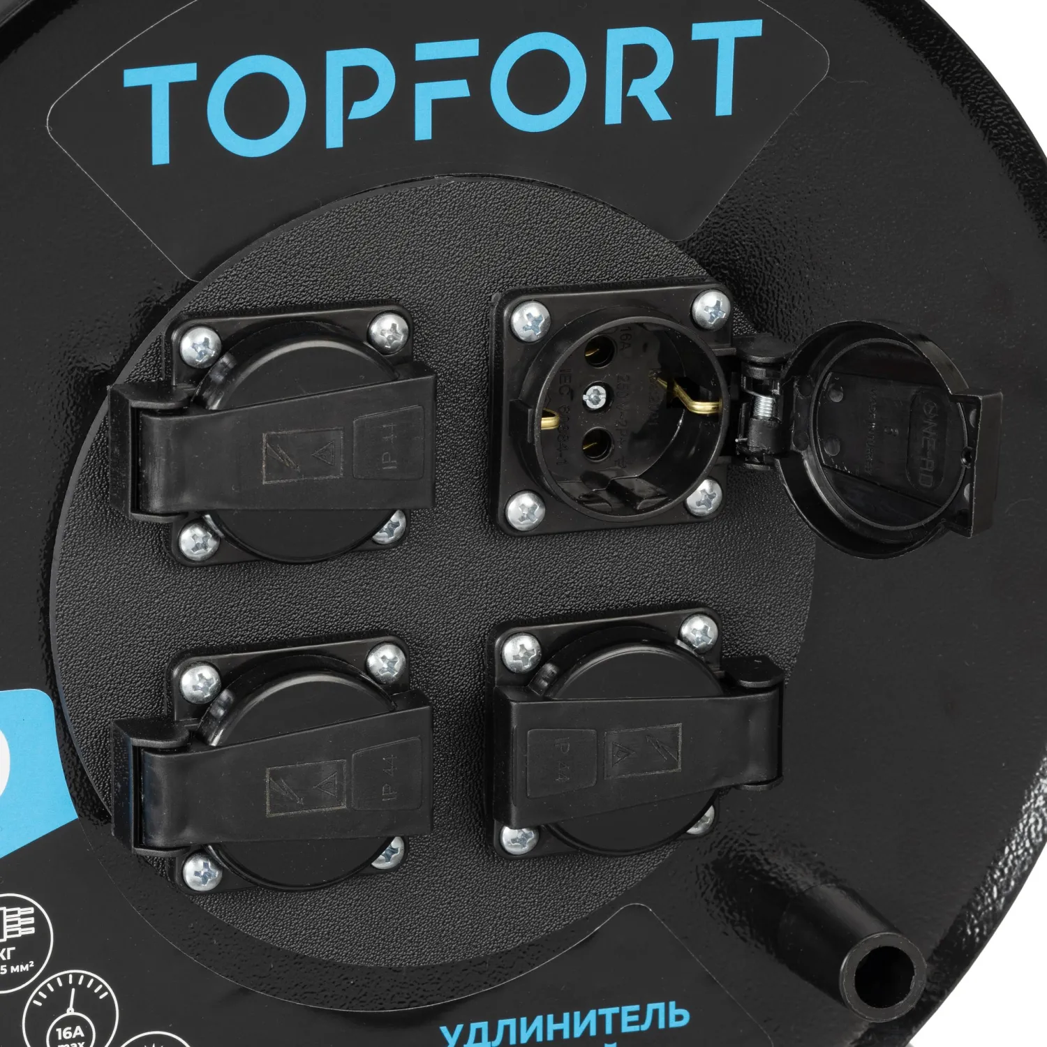 Удлинитель Topfort КГ 3х2,5 30м, на мет.катушке, с/з.,с/загл.,IP44 - фото 4