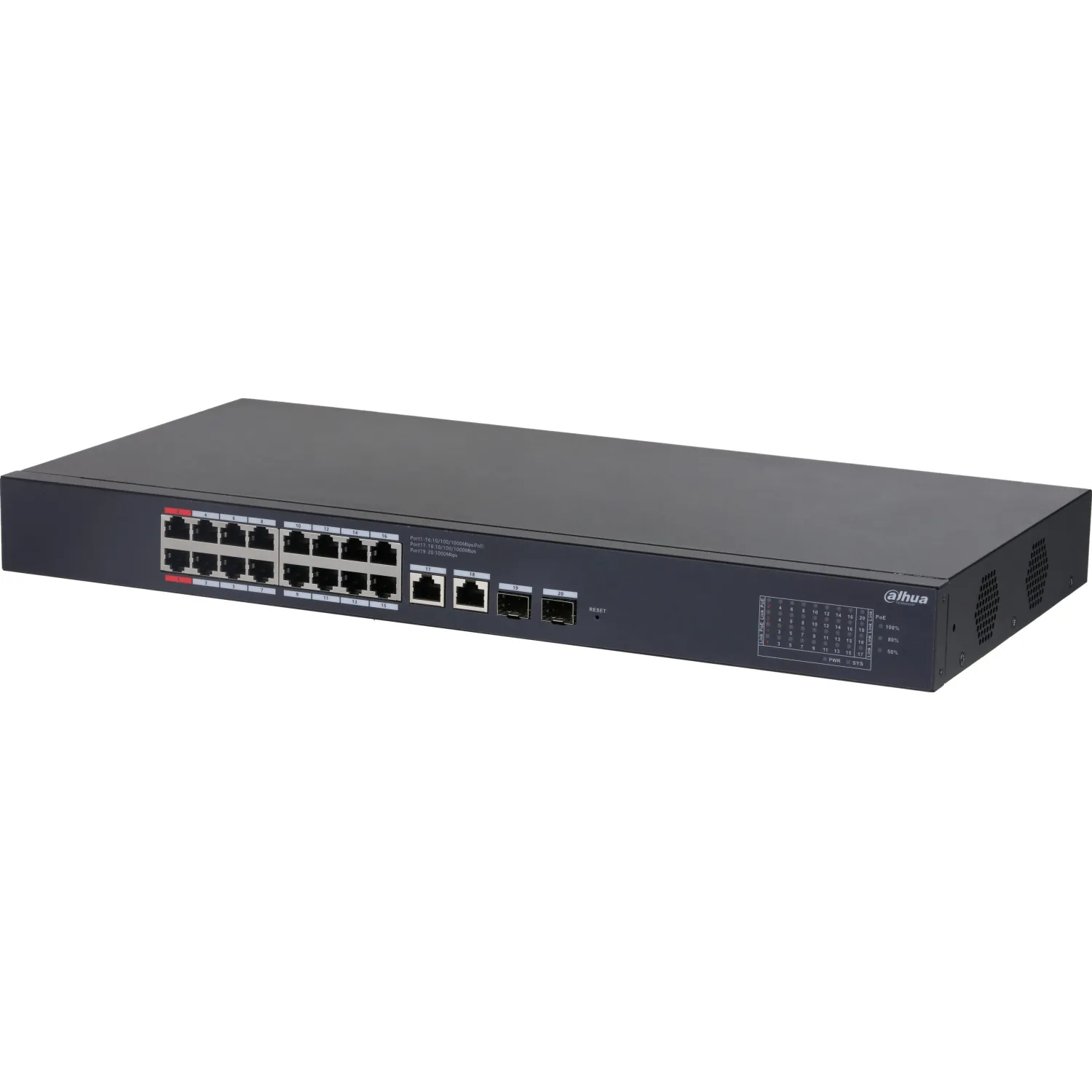 Коммутатор Dahua DH-CS4220-16GT-240,16PoE,(1000BASE-T/SFP),265W,управ - фото 1