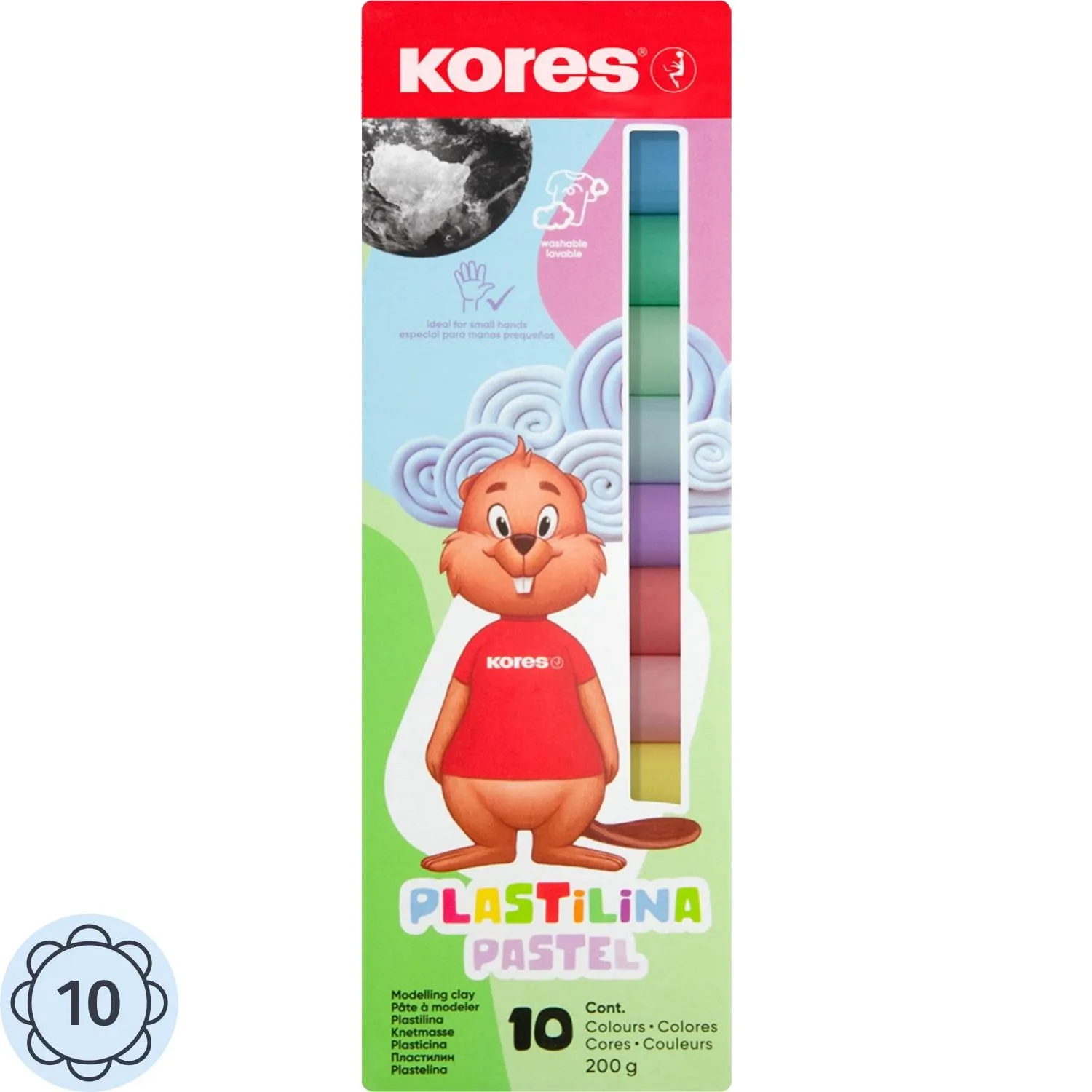 Пластилин Kores Plastilina Пастельный 10 цветов набор общий вес 200гр 34016 - фото 1