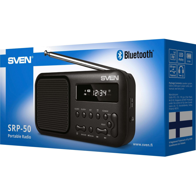 Радиоприемник Sven SRP-50, 3Вт, BT/FM/USB-C, будильник, встр аккум - фото 3