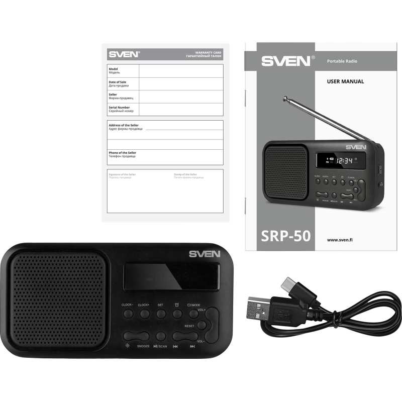 Радиоприемник Sven SRP-50, 3Вт, BT/FM/USB-C, будильник, встр аккум - фото 4