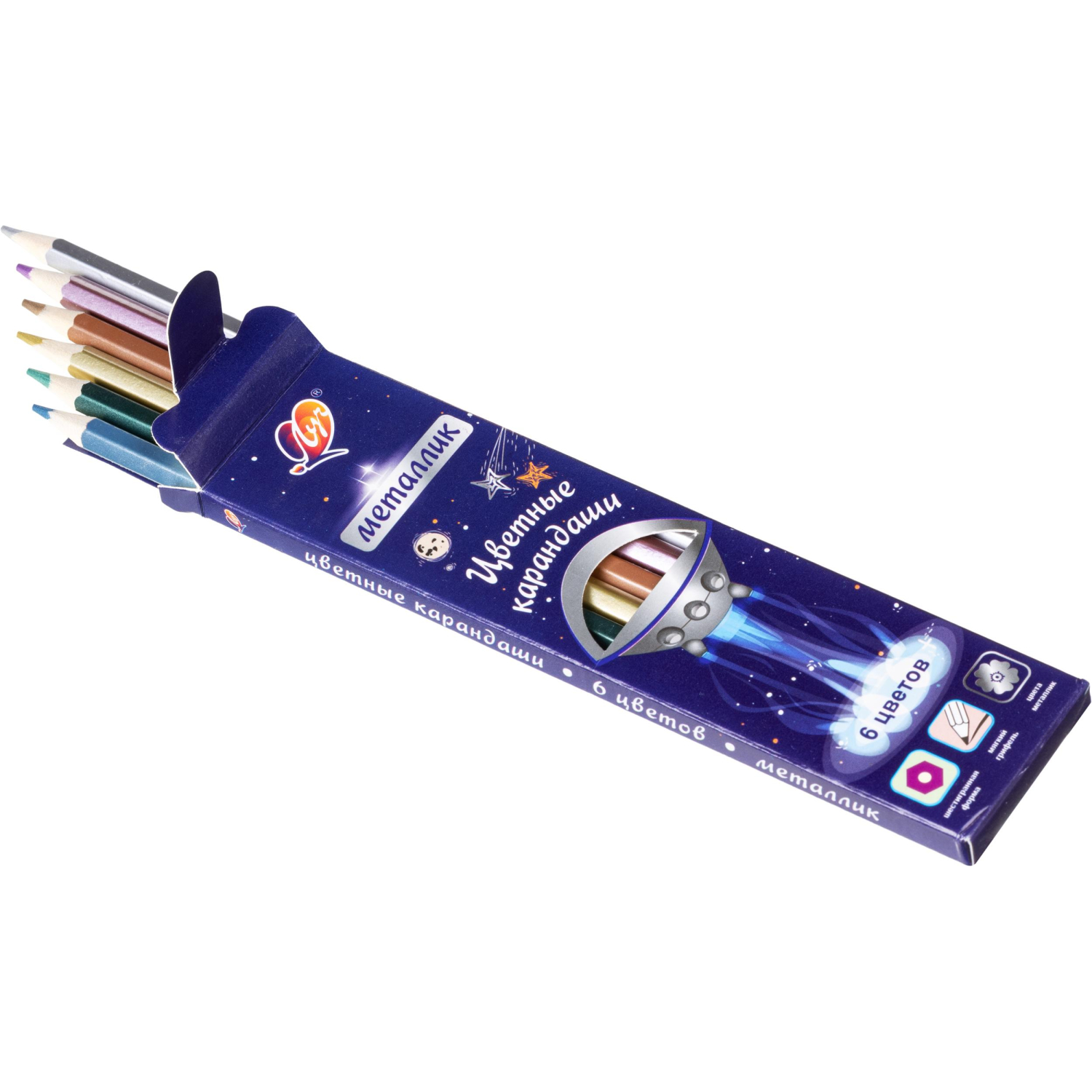 Карандаши цветные Фантазия, металлик, 6 цв. 33С 2192-08 набор - фото 5